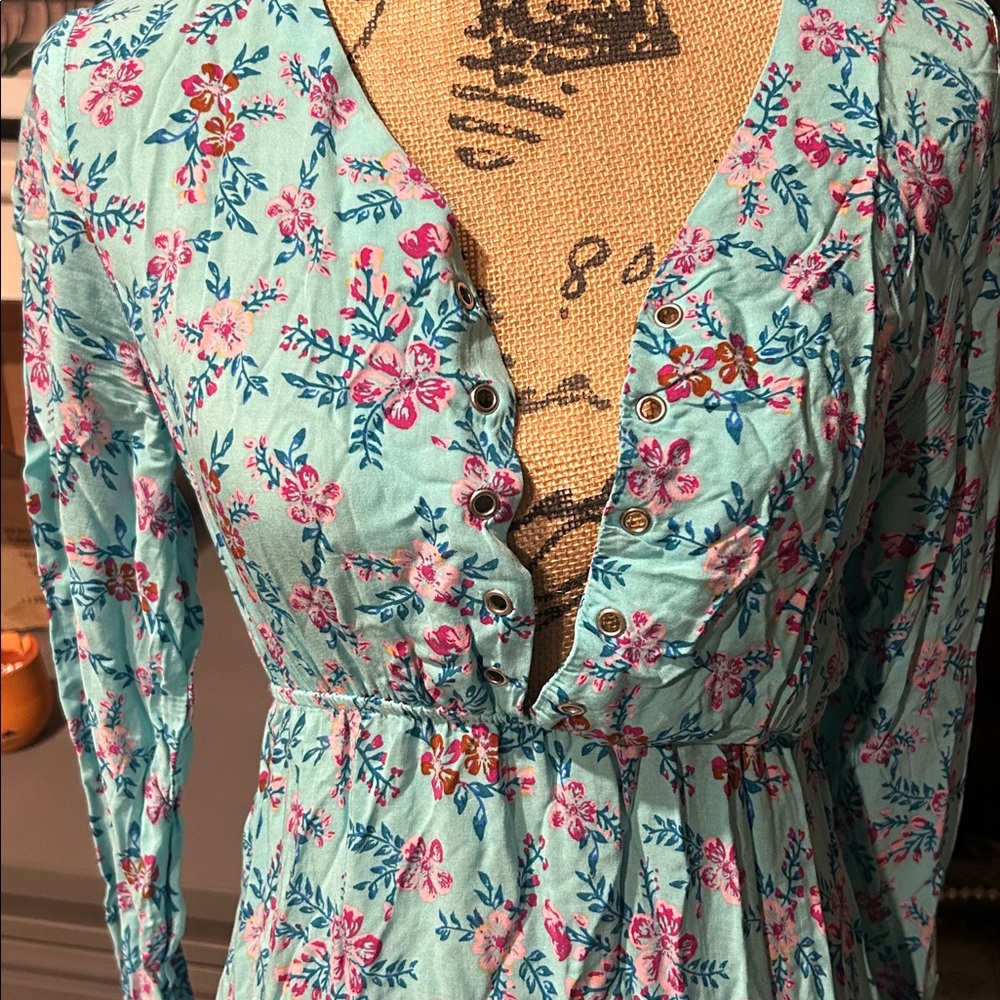 SHEIN Floral Long Sleeve Maxi Dress in Blue and Purple - Picture 6 of 7